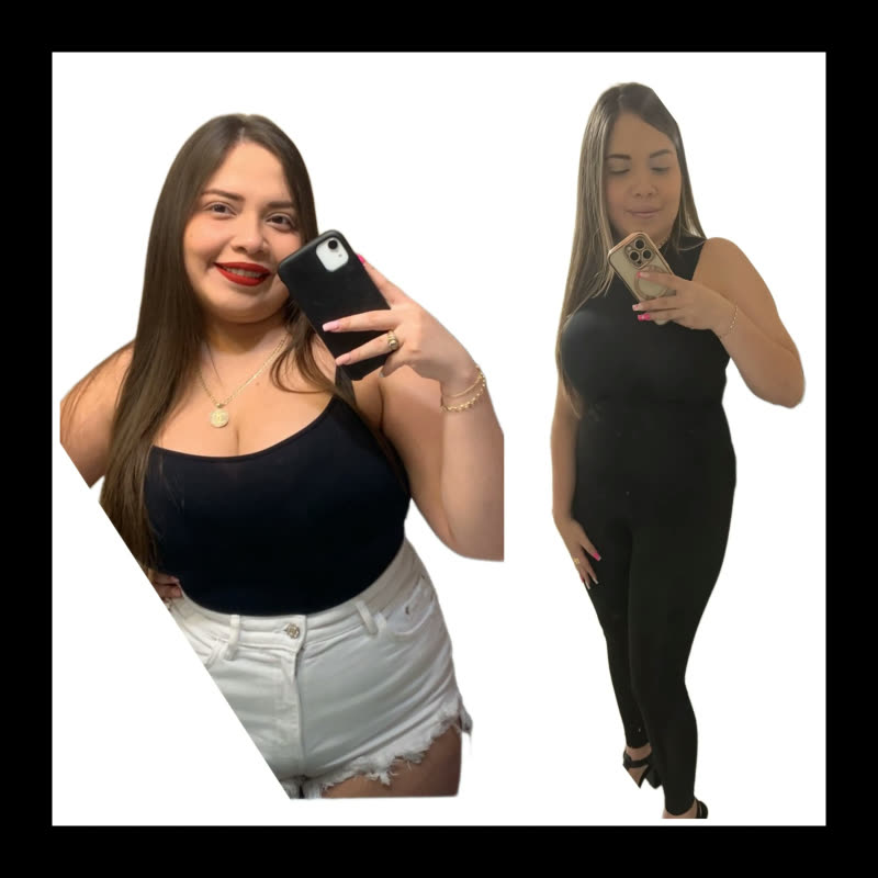 Client weight-loss transformation, before and after