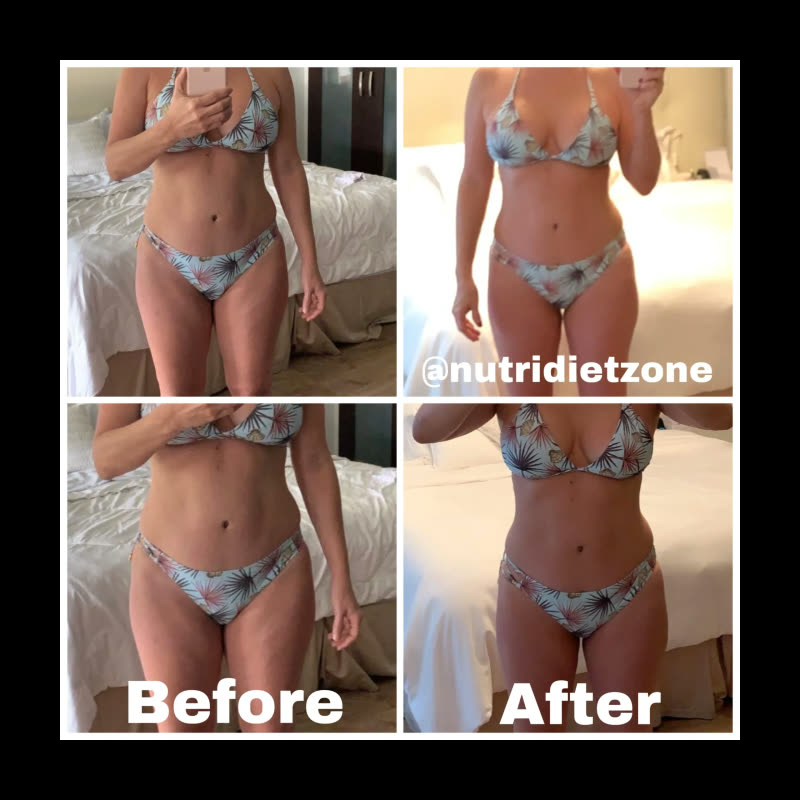 Client weight-loss transformation, before and after