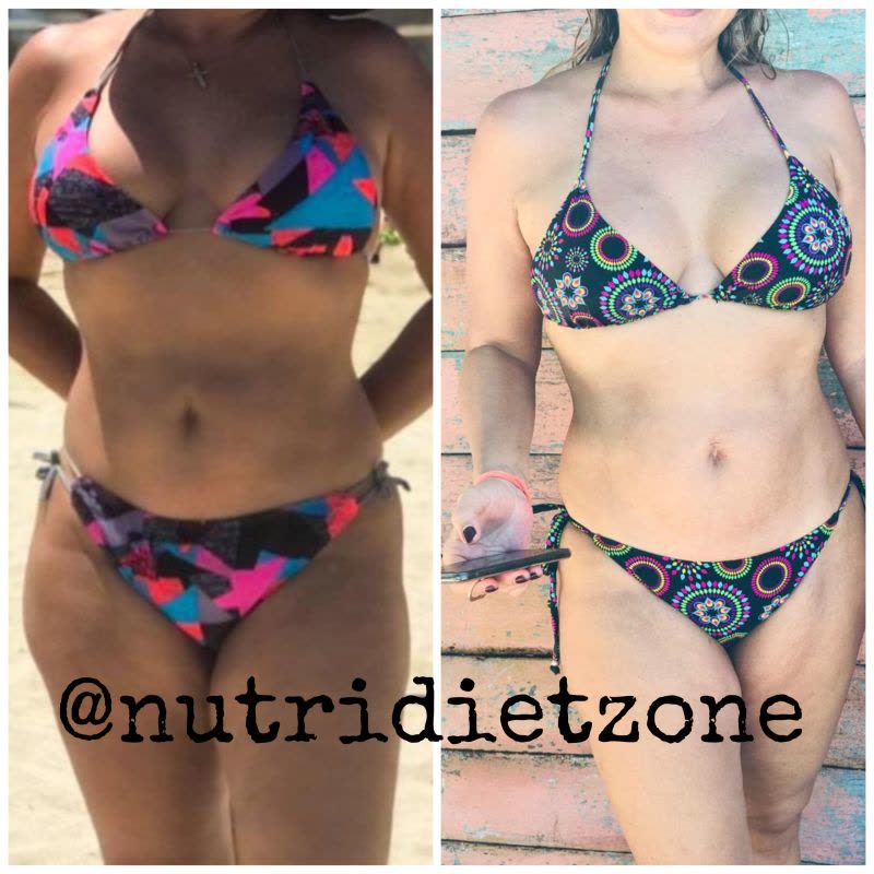 Client weight-loss transformation, before and after